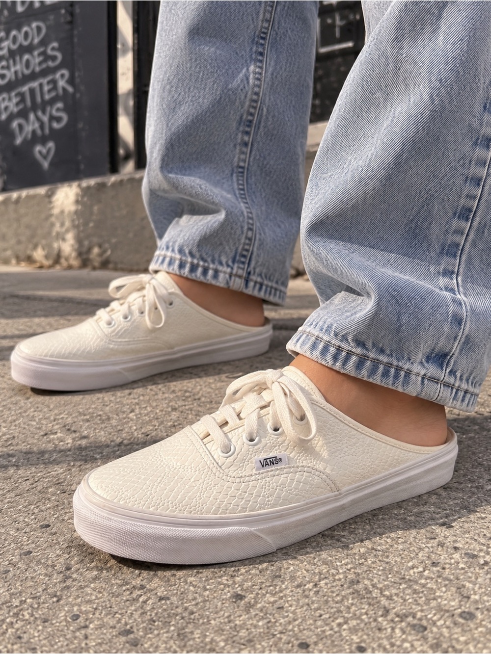 Vans Authentic Mule White Faux Snakeskin Slip-On Sneakers Women’s Size 7